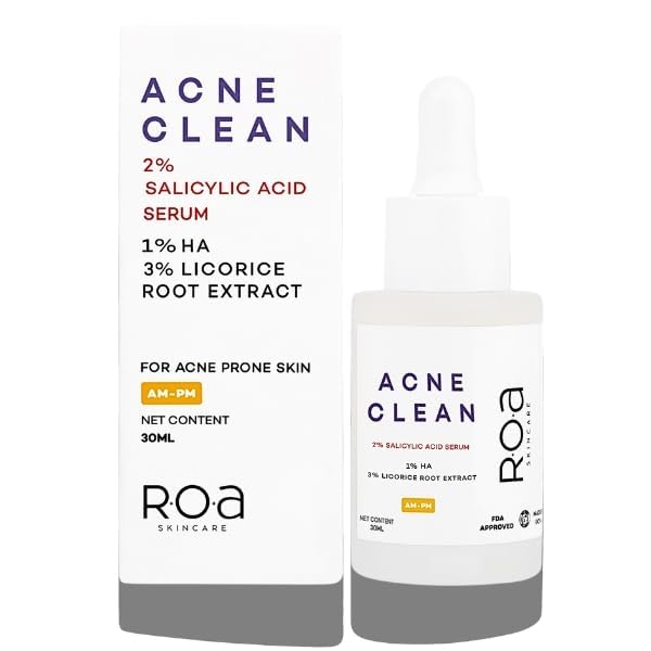 R.O.A Skincare Acne Clean | 2% Salicyclic Acid, 3% Licorice Root Extract, 1% Ha Serum for face acne, blackheads and open pores | Improves skin texture for Acne Prone skin | Men & Women | 30Ml