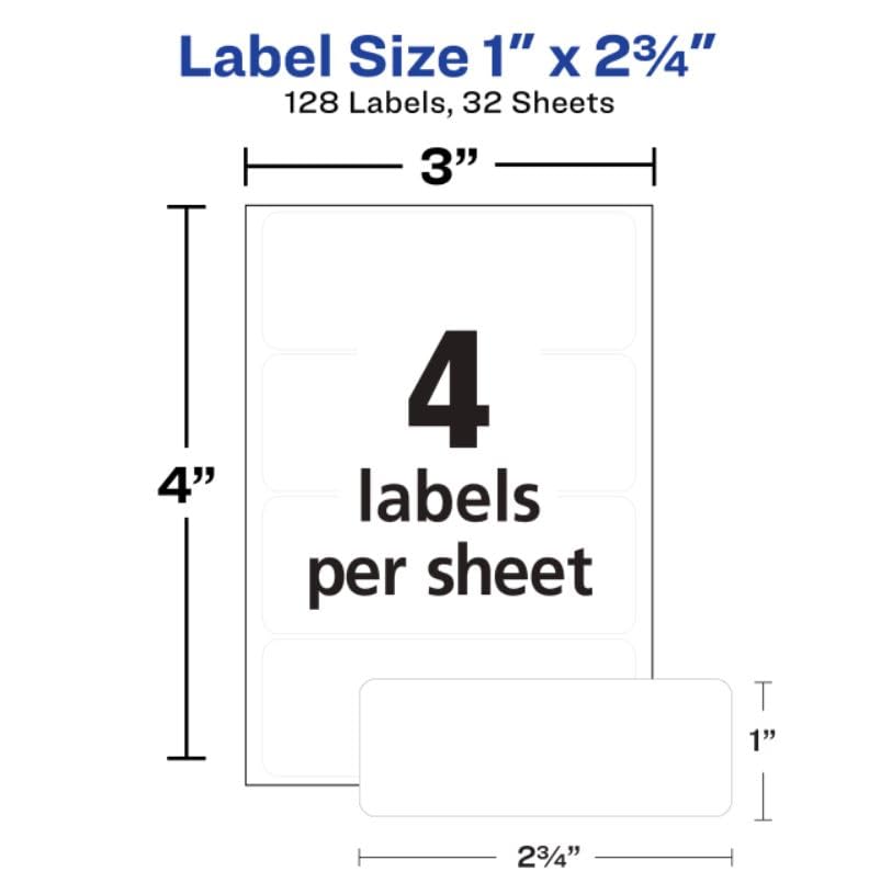 Avery Multi-Use Permanent Labels, 1" x 2.75", White, Non-Printable, 128 Blank Labels Total (6113)