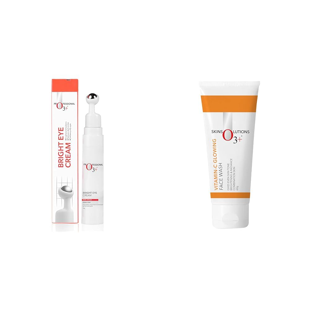O3+ Bright Under Eye Circle Cream - Brightening & Whitening For Dark Circles & O3+ Vitamin C Face Wash Glow For Daily Brightening & Gentle Cleansing 60g Combo