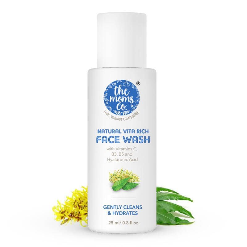 The Moms Co. Natural Vita Rich Face Wash | All Skin Types | With Vitamins C, B3 & B5, Neem Extract and Witch Hazel 25 ML