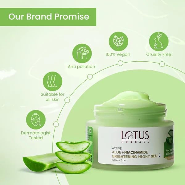 Lotus Herbals Active Aloe + Niacinamide Brightening Boost Mist 50g, Night Gel 50g Face Wash 100g, Scrub 100g Set of 4