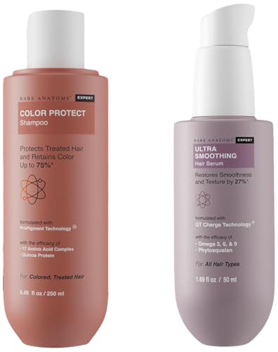 Bare AnatomyUltra Smoothing Hair Serum For Dry & Frizzy Hair | Restores Smoothness & Texture 50ml + Hair Colour Protect Shampoo, Retains Colour Upto 8 Weeks, Repairs Damage 250ml