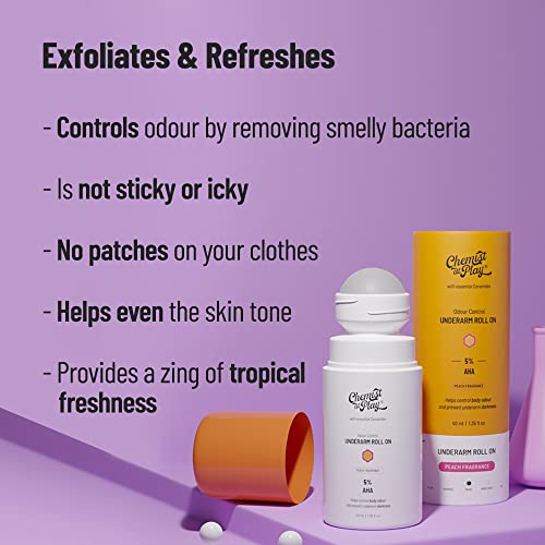Chemist at Play Underarm Peach Roll-On With 5% AHA, Lactic Acid & 1% Mandelic Acid 40Ml And at Play Underarm Roll-On With 5% AHA, Lactic Acid & 1% Mandelic Acid - 40Ml, Unisex