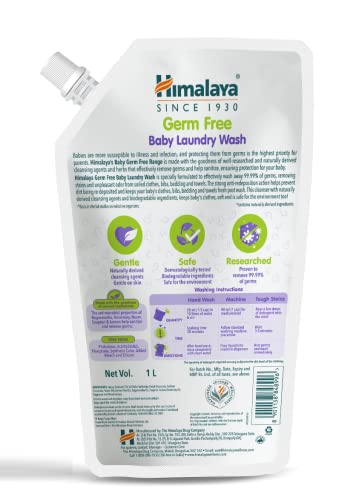 Himalaya Germ Free Baby Laundry Wash 1 L Pouch Liquid, White, (7004801) (Pack of 2)