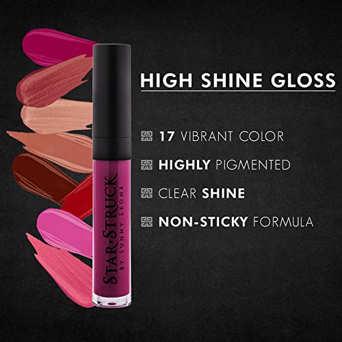 STARSTRUCK BY SUNNY LEONE Glossy Liquid Lip Gloss, Dark Pink | Highly Pigmented, Clear Shine & Non-Sticky Formula | Lip Gloss For Girls, Women | Rooberry