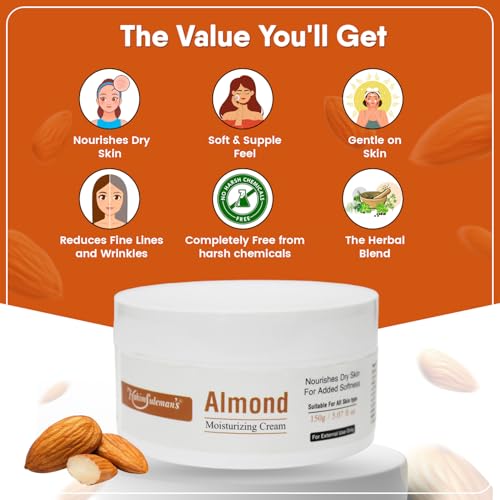 Hakim Suleman's Almond Moisturizing Cream – Ultra-Hydrating, Nourishment for Soft & Radiant Skin, Suitable for All Skin Types - 150 g