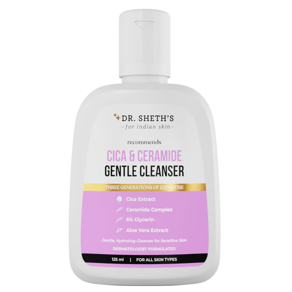 Dr. Sheth's Cica & Ceramide Gentle Cleanser|Hydrating Face Wash For Normal, Dry & Sensitive Skin|With 5% Glycerin & Aloe Vera|Face Wash For Men & Women|125Ml