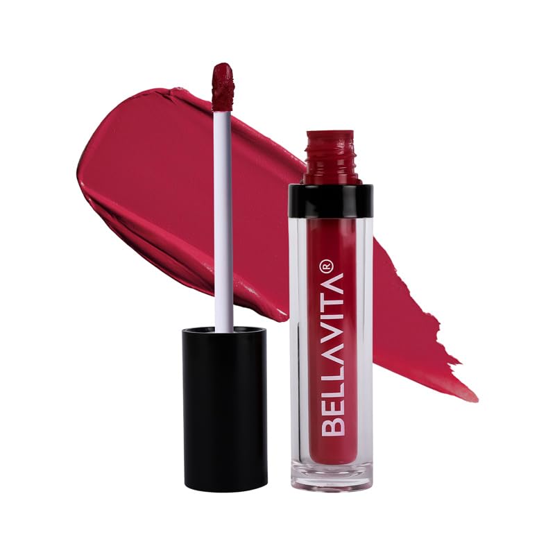 BELLAVITA Kiss-Proof Liquid Lipstick | 3.8 ml | 18-hr Stay | Transferproof Lipstick | Long Lasting | Ultra Matte Finish | Intense Moisturisation | Waterproof Liquid Lipsticks for Women | Cherry Pop