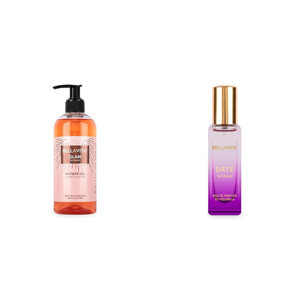 Bella Vita Luxury Glam Woman Body Wash Refreshing Shower Gel for Deep Cleansing Hydrating Moisturising Softer & Smoother Skin with Aloe Vera 500 ml Date Woman Eau De Parfum