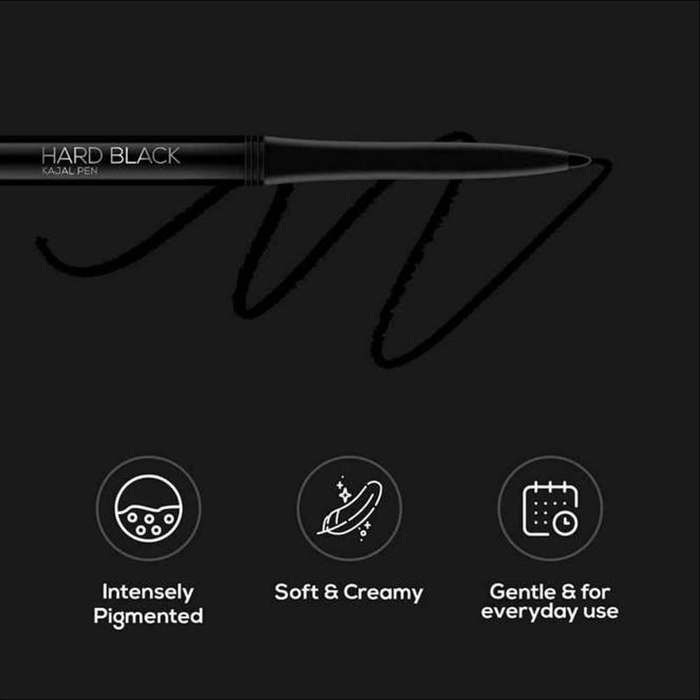 RENEE Hard Black Kajal Pen with Sharpener 0.35gm, Pack Of 2 | Matte Finish | Rich Color Payoff | Long Lasting Upto 24hrs, Smudge & Water Proof Formula