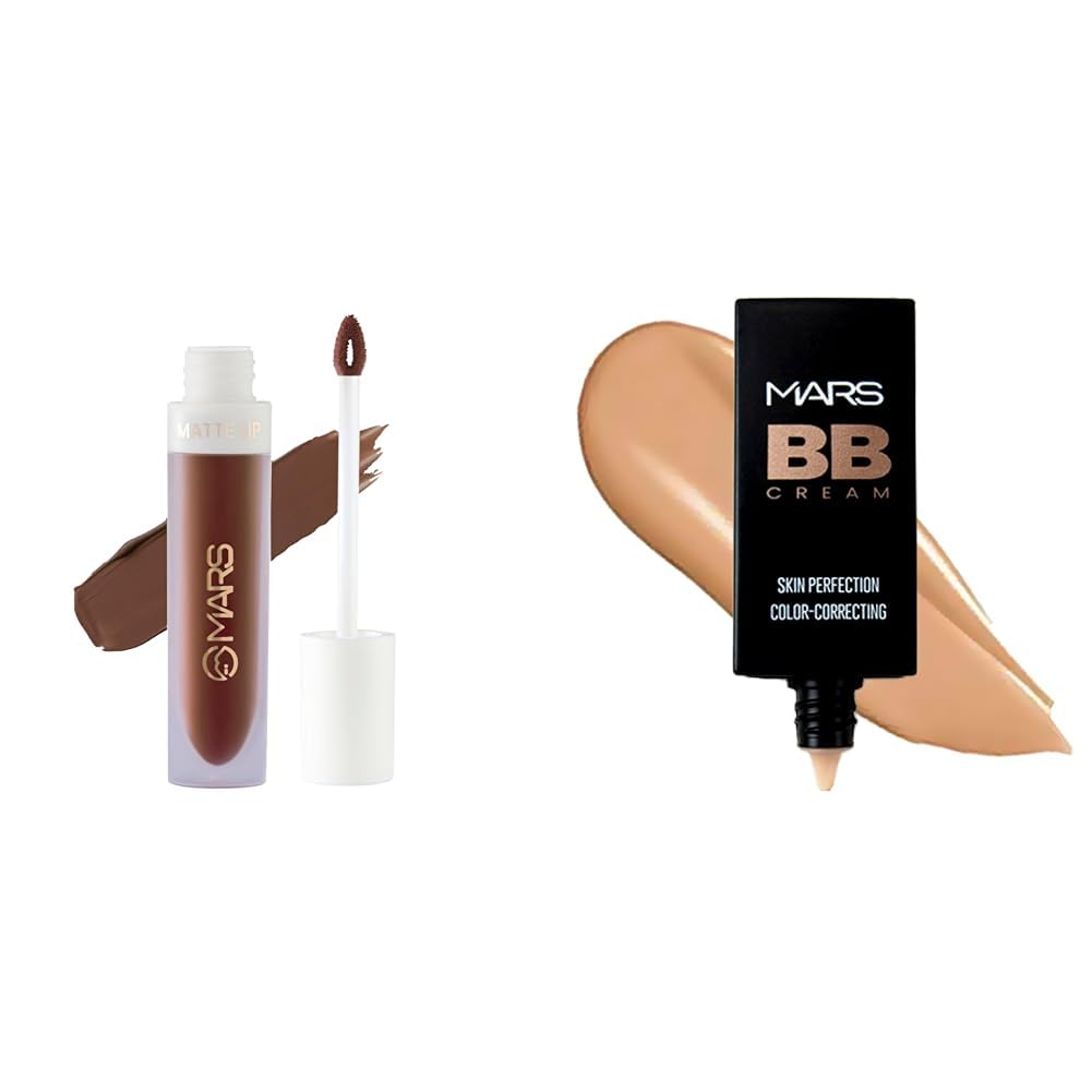 MARS Matte Liquid Lip Color | Long Lasting | Non-Transfer & Waterproof Lipstick for Women (4.5 ml) (01-Spice Brown) BB Cream Lightweight Foundation (30 ml) (Tan)