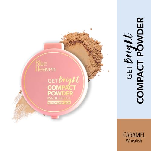 Blue Heaven Get Bright All Skin Compact Powder For Women With Spf Sun Protection, Non Sticky, Oil Free, Matte Finish Light Weight Formula, Caramel,16 Grams