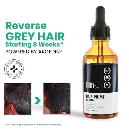 ThriveCo Anti-Grey Hair Prime Serum | Arcolys + Biotin + Black Tea Extract | Light-Weight, Non-Sticky & Odourless | For Men and Women | 50 Ml (Pack of 2)
