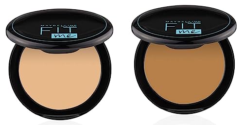 Maybelline New York Matte Compact Powder For All Skin Types, Fit Me, 128 Warm Nude, 8G & New York Compact Powder For All Skin Types, Fit Me, 330 Tofee, 8G, Brown