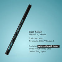 Spring H2O Velvet Shine Kajal Pencil Intense Black | With Avacado Oil and Vitamin E | Longlasting Waterproof and Sumdgeproof | Suitable for Sensitive Eyes | Includes Sharpener- 1.5gm