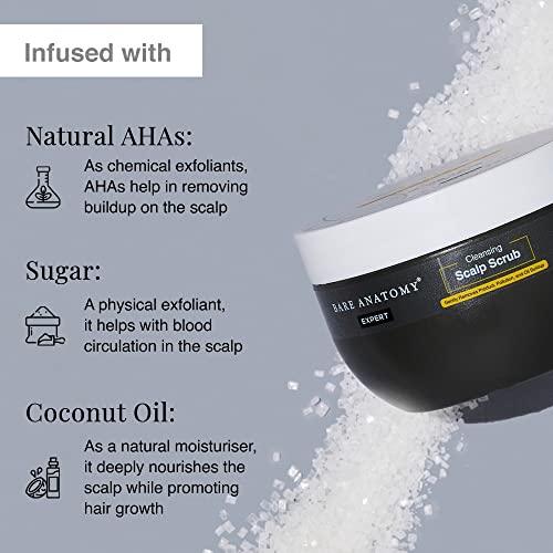 Bare Anatomy Scalp Scrub with Natural AHAs, Coconut & Sugar | Get Up To 99% Dandruff Reduction | Dandruff Remover | Oily Scalp Exfoliator Hair Scrub | Sulphate & Paraben Free | For Women & Men | 250g