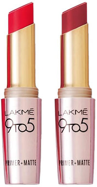 Lakmé 9To5 Primer + Matte Lip Color Pink Rose 3.6 G & 9To5 Primer + Matte Lip Color Cherry Chic 3.6 G