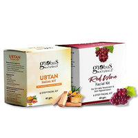 Globus Naturals Facial Kit Combo-Skin Lightening Ubtan & Wrinkle Control Red Wine Facial Kit, For All Skin Types