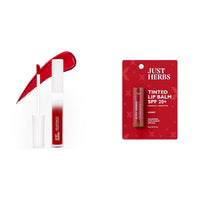 Just Herbs Relaxed Matte Liquid Lipstick Lip colour for Women & Just Herbs Tinted Lip Balm for Men and Women with SPF 20+ for Dark Lips to Lighten 4 g (Cherry) Combo
