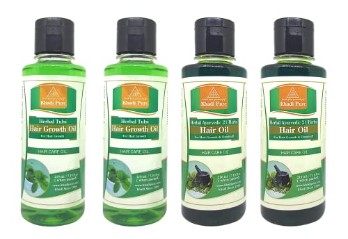 Khadi Pure 21 Herbs & Tulsi Hair Growth Hair Oil, 210 ml (Pack of 4)
