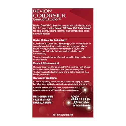 Revlon ColorSilk Permanent Hair Color For Women, Salon Perfect Hair Colour at Home with 100% Grey Coverage | Pro-Keratin & No Ammonia | Up to 8 Weeks of Colour | Shade - Mahogany Brown 3RB (Pack of 1)