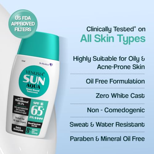 VENUSIA Water Based Sunscreen I Spf 65 I 8Hrs Hydration Lock I Uva, Uvb Protection I No White Cast I 50 G, All