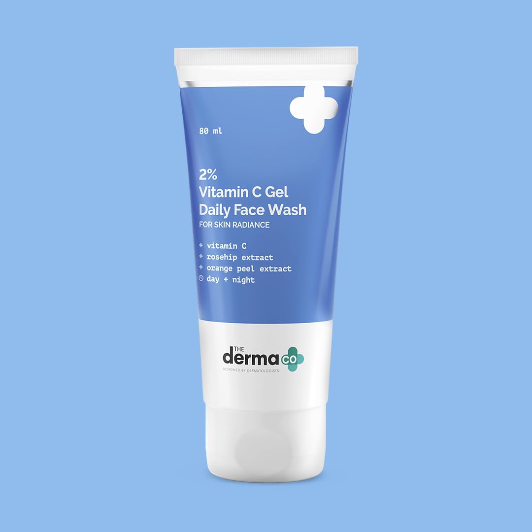 The Derma Co 2% Vitamin C Gel Daily Face Wash with Vitamin C, Rosehip & Orange Peel Extract for Glowing Skin I Brightens & Evens Skin Tone I Anti-Oxidant Rich Formula I For All Skin Type - 80ml