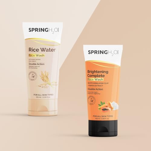 Spring H2O Rice Water & Brightening Face Wash Combo Pack of 2 (100ml X 2) – Minimize Pores, Reduce Dark Spots & Brighten Skin
