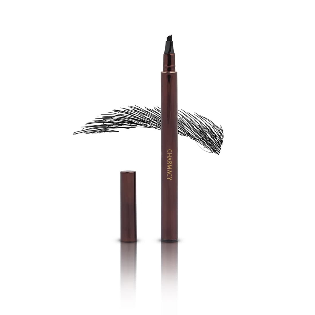 Charmacy Milano Ultra-Thin Stroke Eyebrow Pen (Black) - 0.6 ml, Waterproof, SmudgeProof, Natural Brows, Defined Hair Stroke, Micro Precision, Long Lasting, Easy to Use, Vegan, Cruelty Free