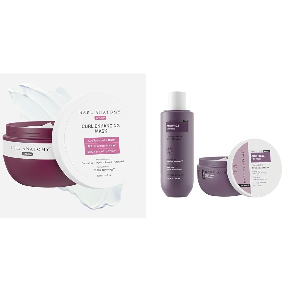 Bare Anatomy Curl Enhancing Hair Mask Sulphate & Paraben Free | 250g Anti Frizz Shampoo + Hair Mask Kit | Paraben & Sulphate Free |Women & Men | 250ml + 250g