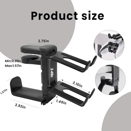 Rotating Headphone Stand with 360° Swivel - Adjustable Clamp - on Under Desk Headset Holder, Universal Gaming & Office Headphone Hanger (White)