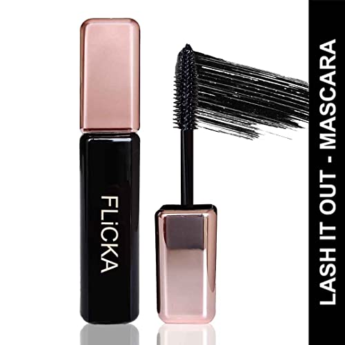 FLiCKA Lash It Out Mascara Waterproof With Intense Jet Black Color| Long Lasting, Lightweight, Smudge Proof Mascara For Women, Black, 9ml Shimmery Affair Lip Gloss 6 Gin Baby Pink 5ml