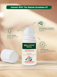 Bella Vita Organic Deo White Deodorant For Women Long Lasting, 50 Ml Roll On Natural Under Arms Skin Whitening & Lightening For Ladies, Aluminium Free, Pack of 2