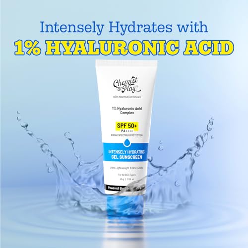 Chemist at Play Intensely Hydrating Gel Sunscreen | SPF 50+ PA++++ | Ultra-Lightweight & Non-Sticky | With Hyaluronic Acid & Ceramides | for Normal, Dry, Oily, Combination skin types | 45gm