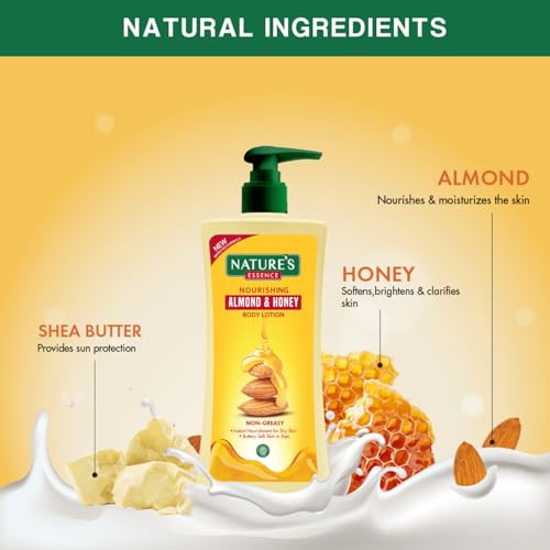 Nature's Essence Almond & Honey Body Lotion, Nourishing & Moisturizing, Non Greasy Lotion for Dry to Rough Skin, Infused with Shea Butter, Almond & Honey, 500ml