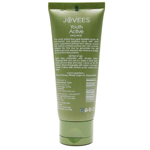 Jovees Herbal Youth Active Face Pack | With Argan & Almond Oil | Makes Your Skin Firm | Fine Lines | Lightens Suntan, Dark Spots & Pigmentation | For All Skin Type | 75g