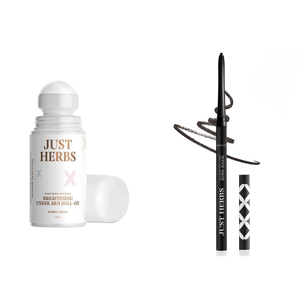 Just Herbs Unisex Under Floral Arm Roll On Deodorant - 50 Ml & Retractable 2 In 1 Herbal Eyeliner + Kajal - Black 0.3G Combo