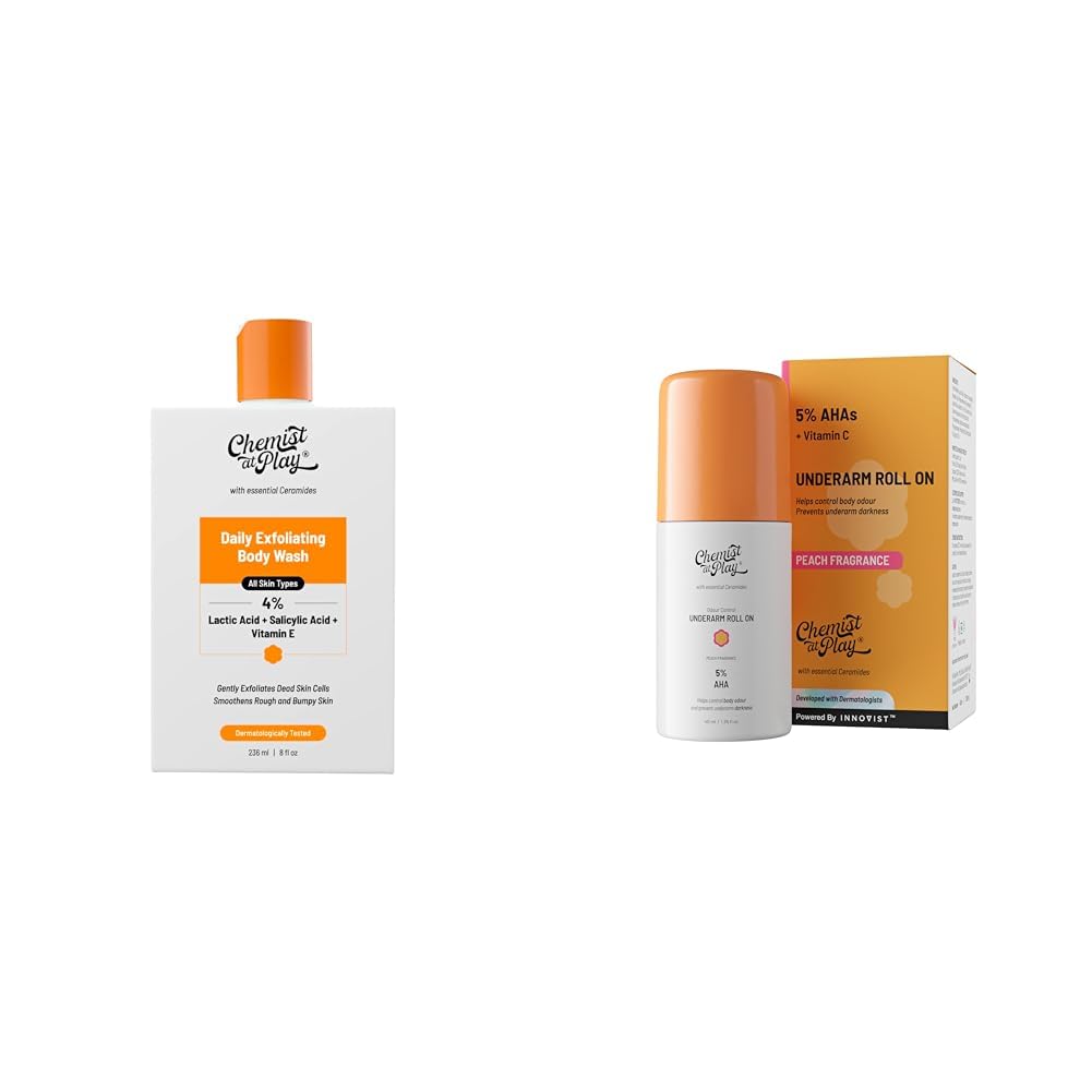 Chemist At Play 1% Salicylic Acid Exfoliating Body Wash 236ml and Chemist at Play UnderArm Roll-On with 5% AHA, Lactic Acid & 1% Mandelic Acid - 40ml
