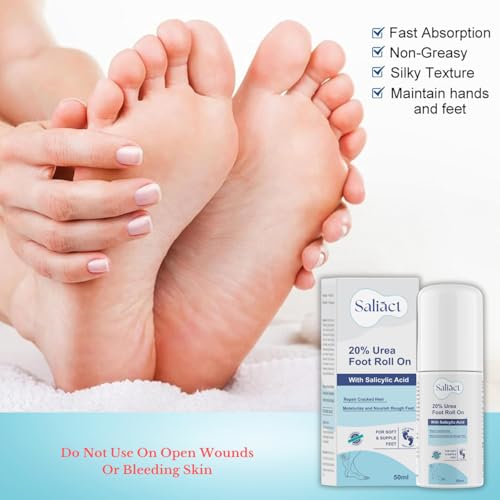 20% Urea Foot Cream Roll On With Salicylic Acid, Lactic Acid, Olive Oil | Foot Cream Moisturizer for Dry Cracked Feet | Repair and Moisturise Cracked Heels | Hydrates & Nourish Foot Care for Softens Skin | For Women & Men | (50ML * pack 2)