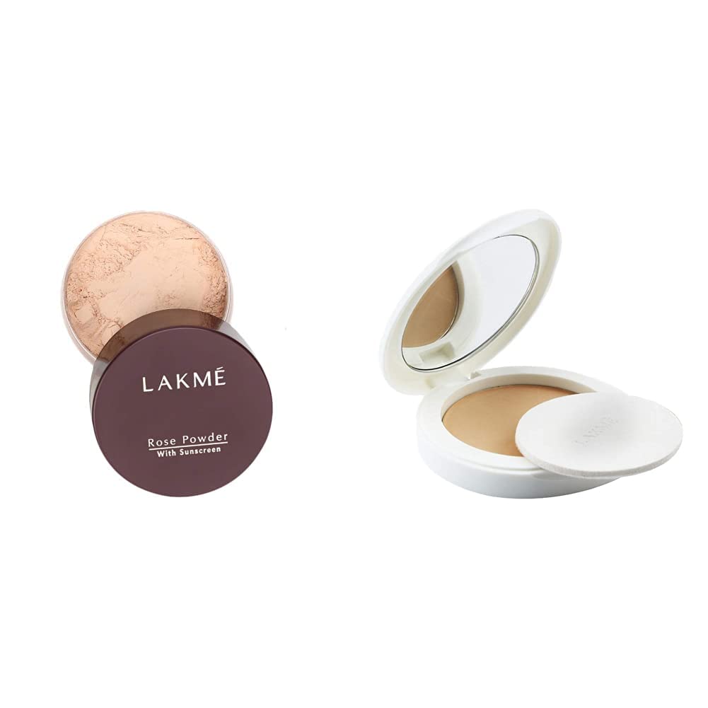 LAKMÉ © Rose Matte Face Powder for Oily Skin Type, Soft Pink, 40G And Lakme © Perfect Radiance Compact, Ivory Fair 01, 8G