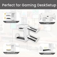 Rotating Headphone Stand with 360° Swivel - Adjustable Clamp - on Under Desk Headset Holder, Universal Gaming & Office Headphone Hanger (White)