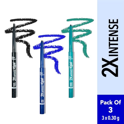 Blue Heaven Combo Of 3 Pcs Soft Kajal Pencil (Black), Soft Kajal Pencil (Blue) & Soft Kajal Pencil (Green) Matte Finish, Multicolor