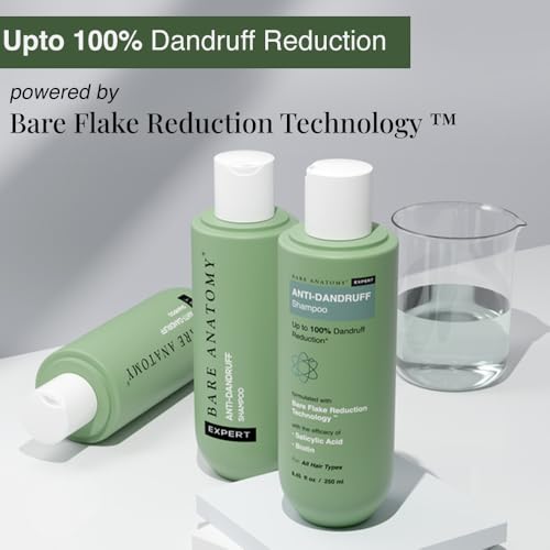 Bare Anatomy Anti Dandruff Shampoo | Reduces Upto 100% Dandruff & Strengthens Hair | With Salicylic Acid & Biotin | Paraben & Sulphate Free | All Hair Types | Women & Men | 250ml (Pack of 2)