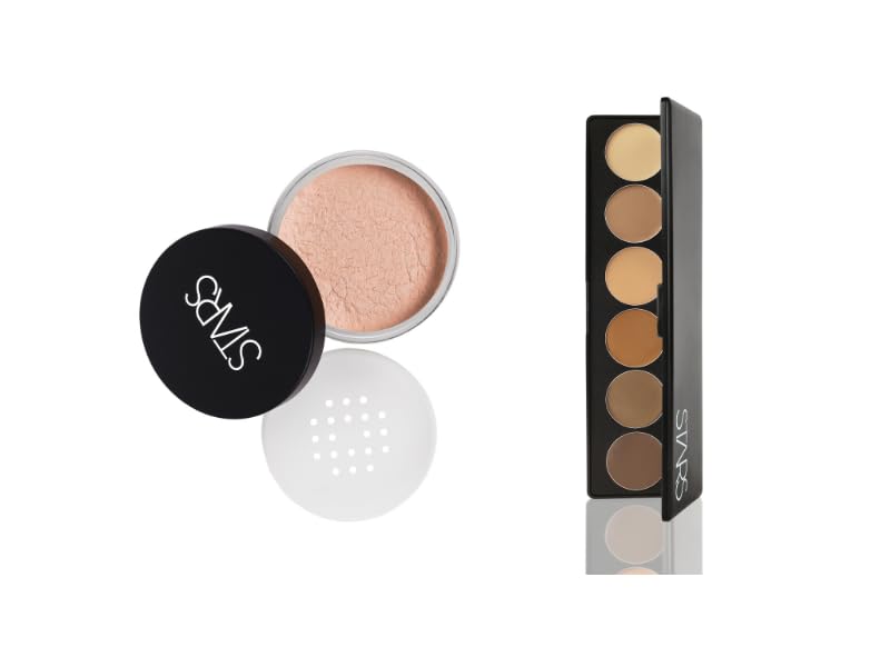 STARS COSMETICS Derma Series Foundation Color Palette & Translucent Powder, Matte Finish Long lasting Waterproof Face Makeup Cream Suitable For All Skin Types (DERMA PALETTE & TAN PEARL)