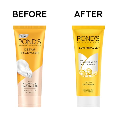 Pond's Detan Face Wash for Tan Removal in Just 7 Days | Contains Vitamin C and Niacinamide | Facewash for All Skin Types, 100gm