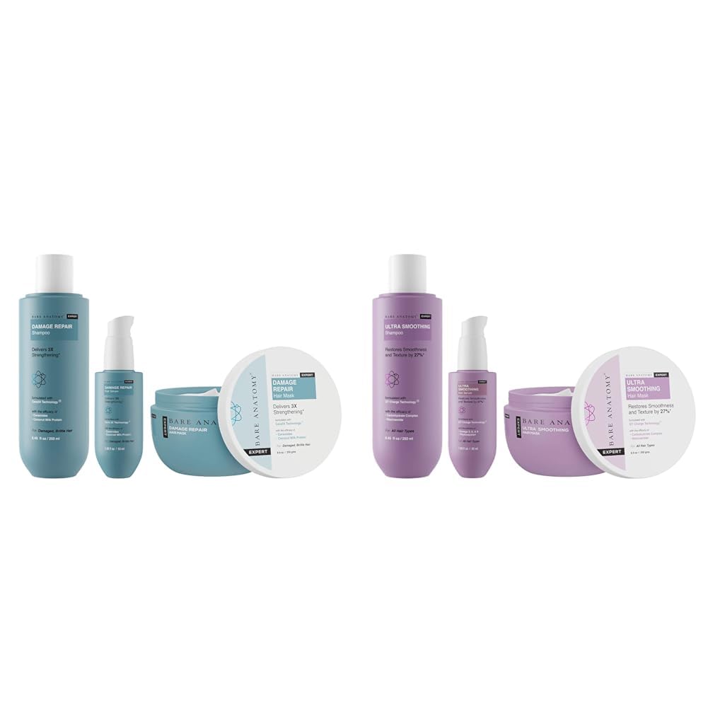Bare Anatomy Damage Repair Shampoo + Hair Mask + Serum Kit, For Women and Men, 250 ml Ultra Smoothing Shampoo + Hair Mask + Serum Kit| Women & Men | 250ml + 250g + 50ml