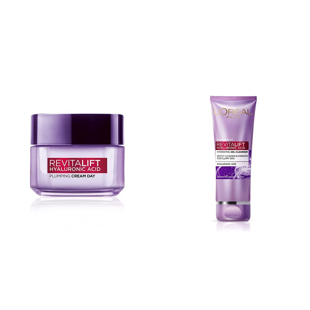 Loreal Paris Revitalift Hyaluronic Acid Plumping Day Cream for Women, 15 ml & L’Oréal Paris Revitalift Gel Cleansern 50ml