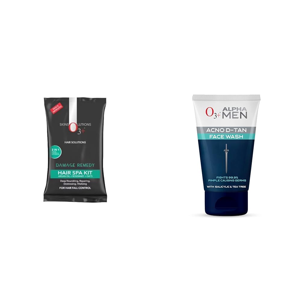 O3+ Hair Spa Kit Infused with Argan Oil & O3+ ALPHA MEN Acno D-TAN Face Wash with Tea Tree 100g for Oily Skin Combo