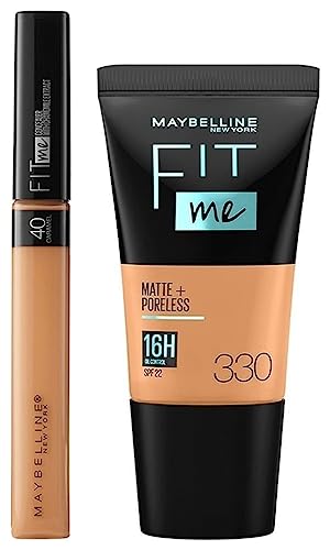 Maybelline New York Fit Me Acne Prone,Oily,All Skin Types Full Coverage Concealer,40 Caramel,6.8Ml And New York Fit Me Matte+Poreless Liquid Full Coverage Foundation Tube,330 Toffee,18Ml,Pack Of 1