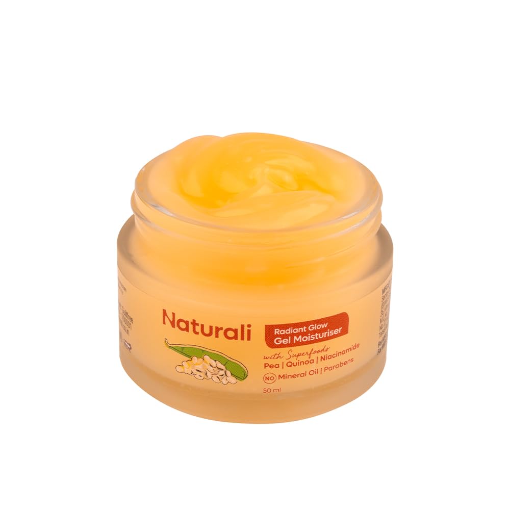 Naturali Radiant Glow Gel Moisturiser | With Superfoods Pea, Quinoa & Niacinamide | Promotes Skin Glow | Improves Even Skin Tone | Paraben-free | For All Skin Types | Best Glow Moisturiser | 50ml